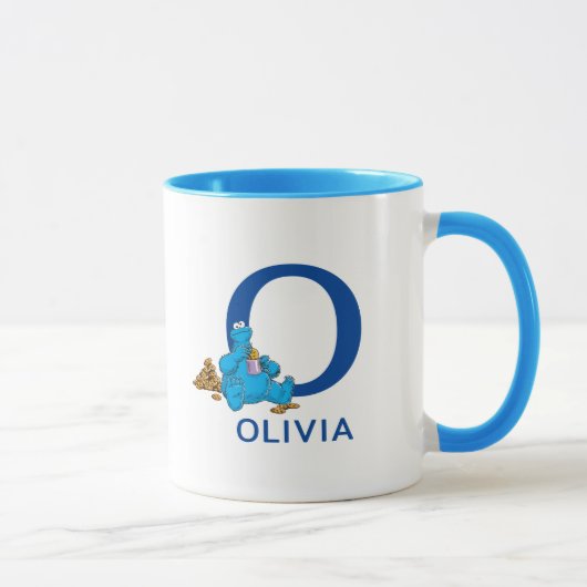 Cookie Monster Eating Cookies Name & Monogram O Tasse (Rechts)