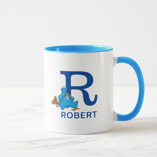 Cookie Monster Eating Cookies Name & Monogram R Tasse (Rechts)