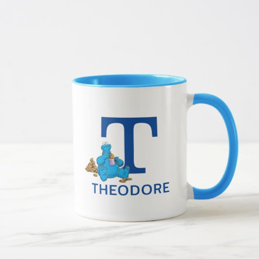 Cookie Monster Eating Cookies Name & Monogram T Tasse (Rechts)
