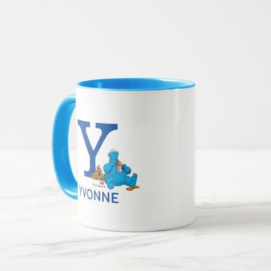 Cookie Monster Eating Cookies Name & Monogram Y Tasse (Vorderseite Links)