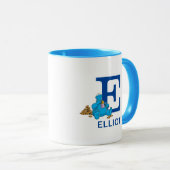 Cookie Monster Eating Cookies Name & Monogramm E Tasse (VorderseiteRechts)