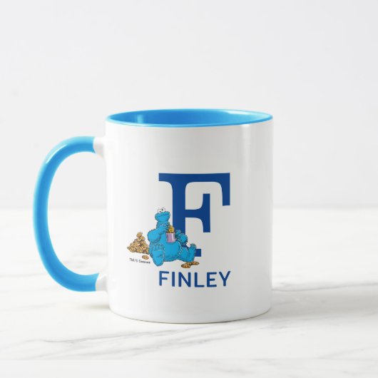 Cookie Monster Eating Cookies Name & Monogramm F Tasse (Links)