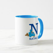 Cookie Monster Eating Cookies Name & Monogramm N Tasse (VorderseiteRechts)