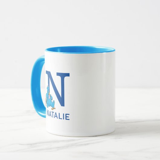 Cookie Monster Eating Cookies Name & Monogramm N Tasse (Vorderseite Links)