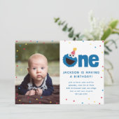 Cookie Monster Eins mit Foto Einladung (Stehend Vorderseite)