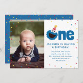 Cookie Monster Eins mit Foto Einladung (Vorne/Hinten)