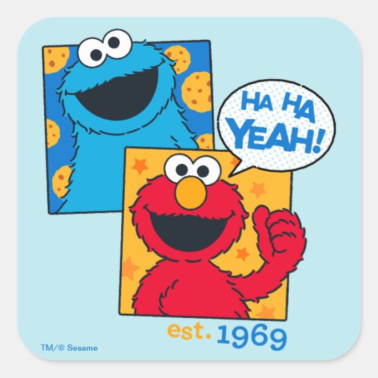 Cookie Monster & Elmo | Ha Ha Yeah Quadratischer Aufkleber (Vorderseite)