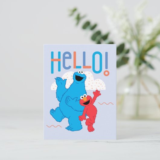 Cookie Monster & Elmo Hallo! Postkarte (Stehend Vorderseite)