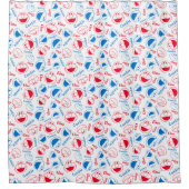 Cookie Monster & Elmo | Rotes und blaues Muster Duschvorhang (Vorderseite)