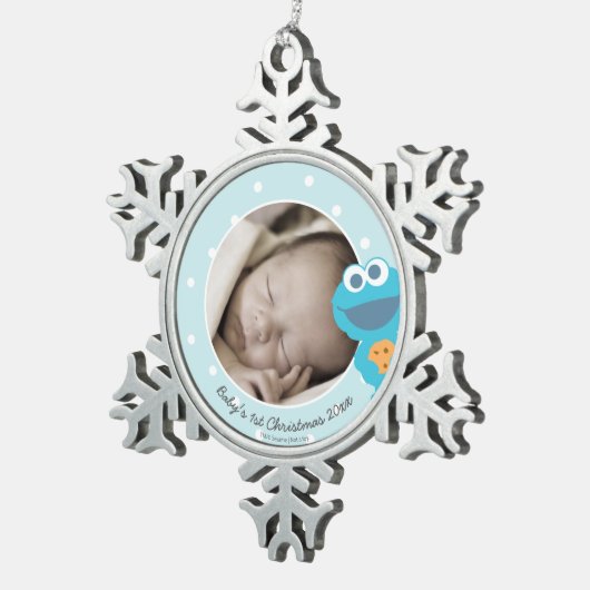 Cookie Monster | Erste Weihnachten - Name hinzufüg Schneeflocken Zinn-Ornament (Rechts)