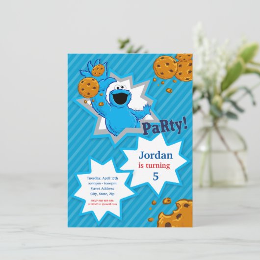 Cookie Monster Geburtstag Einladung (Stehend Vorderseite)
