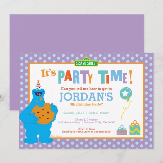 Cookie Monster Geburtstag Einladung (Vorne/Hinten)