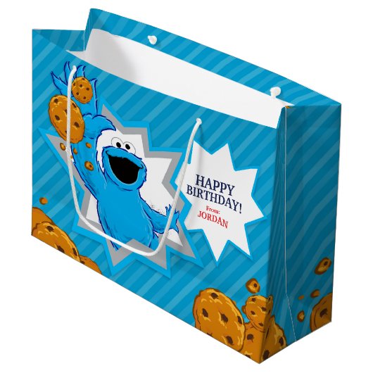 Cookie Monster Geburtstag Große Geschenktüte (Vorderseite Schrägansicht)