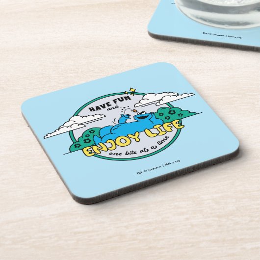 Cookie Monster | Genießen Sie das Leben einen Biss Getränkeuntersetzer (Linke Seite)