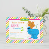 Cookie Monster gestreift Geburtstag Einladung (Stehend Vorderseite)