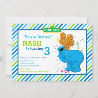 Cookie Monster gestreift Geburtstag Einladung