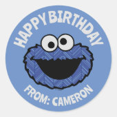 Cookie Monster | Happy Birthday Gift Tag Runder Aufkleber (Vorderseite)
