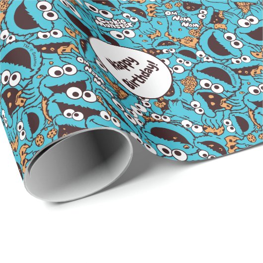 Cookie Monster | Nom Nom Nom Muster Geschenkpapier (Rolleneckpunkt)
