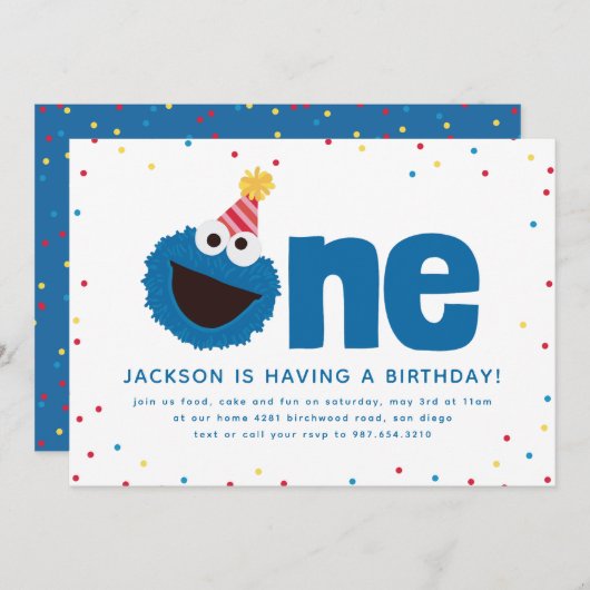 Cookie Monster One Einladung (Vorne/Hinten)