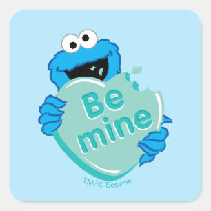 Cookie Monster "Sei mein" Valentins-Herz Süßigkeit Quadratischer Aufkleber