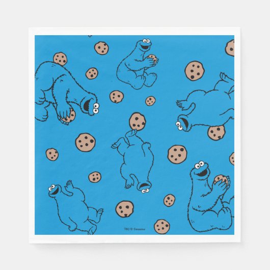 Cookie Monster und Cookies Blaues Muster Serviette (Vorderseite)