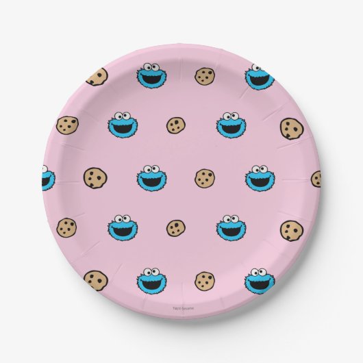 Cookie-Monster und Cookies rosa Muster Pappteller (Vorderseite)