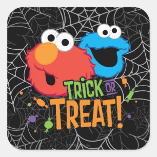Cookie Monster und Elmo - Trick oder Treten Quadratischer Aufkleber