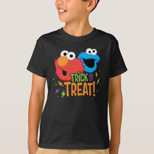 Cookie Monster und Elmo - Trick oder Treten T-Shirt (Vorderseite)