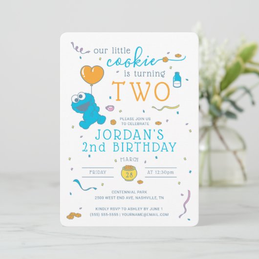 Cookie Monster | Unser kleiner Keks dreht zwei Einladung (Stehend Vorderseite)