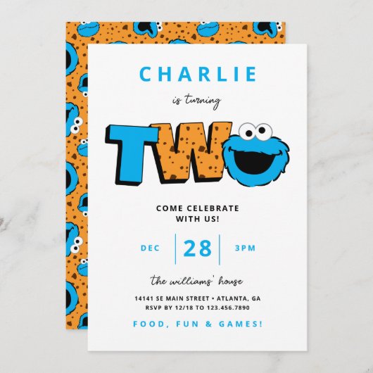 Cookie Monster - Zweiter Geburtstag Einladung (Vorne/Hinten)