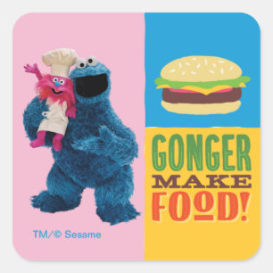 Cookie Monster's Feinschmecker Truck Gonger Make Quadratischer Aufkleber