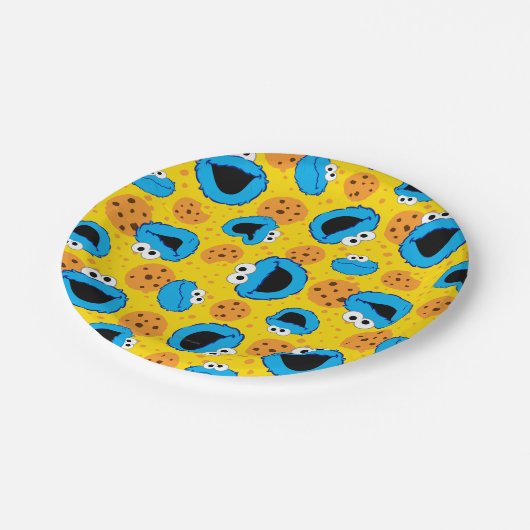 Cookie Monter und Cookies Muster Pappteller (Schrägansicht)