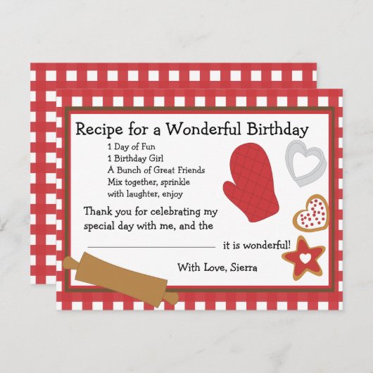 Cookie Rezept Vielen Dank Hinweis Einladung (Vorne/Hinten)