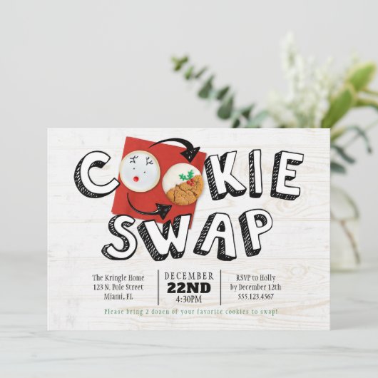 Cookie Swap-Austausch Weihnachtsfeiertag Party Einladung (Stehend Vorderseite)