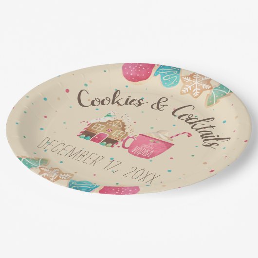Cookie Swap Weihnachtskekse & Cocktails Party Pappteller (Schrägansicht)