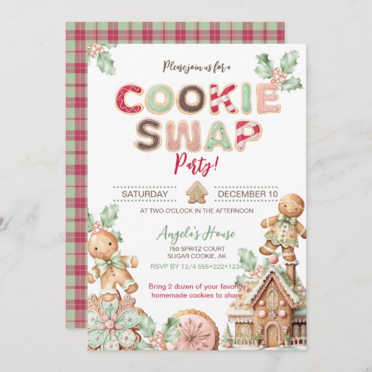 Cookie Swap Weihnachtskekse Lebkuchen Einladung (Vorne/Hinten)