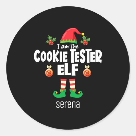 Cookie Tester Elf Family Matching Christmas Name Runder Aufkleber (Vorderseite)