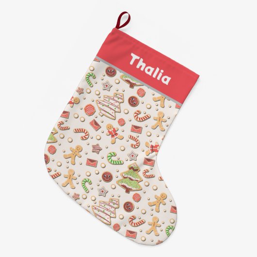 Cookie Weihnachtsmuster - Süß und feierlich Großer Weihnachtsstrumpf (Vorderansicht (hängend))