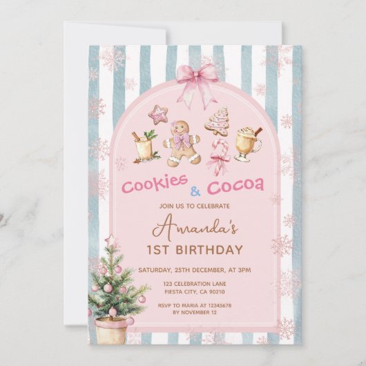 Cookies and Cocoa Christmas Kids Birthday Einladung (Vorderseite)