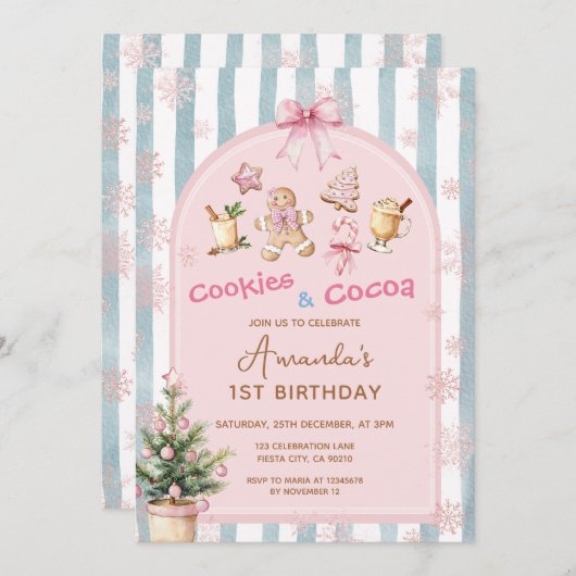 Cookies and Cocoa Christmas Kids Birthday Einladung (Vorne/Hinten)