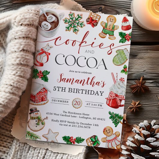 Cookies and Cocoa Winter Birthday Invitation Einladung