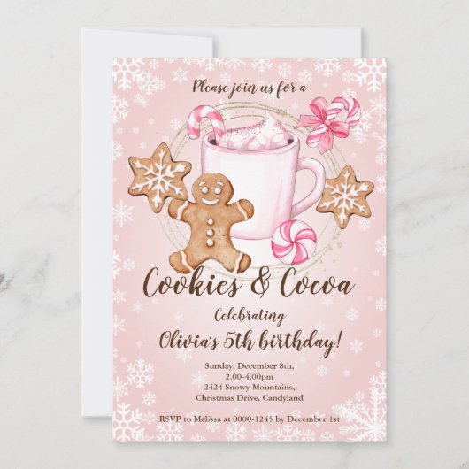 Cookies and Hot Cocoa Christmas Birthday invite Einladung (Vorderseite)