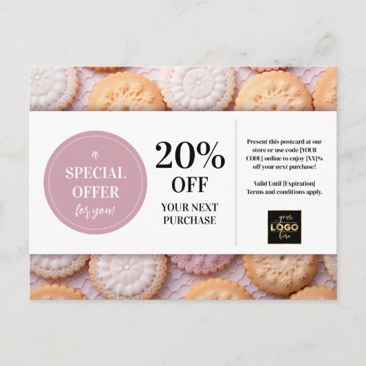Cookies Bakery Baker Custom Coupon Discount Postkarte (Vorderseite)