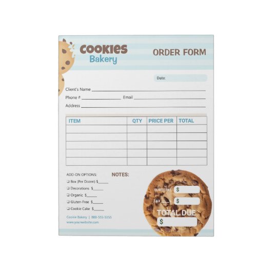 Cookies Bakery Order Invoice Form Notizblock (Rotiert)