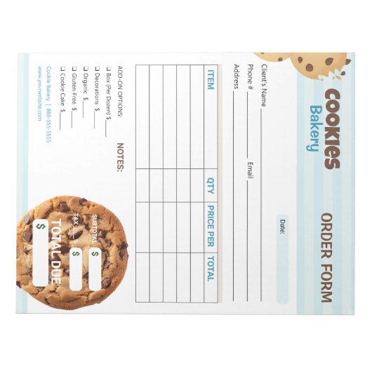 Cookies Bakery Order Invoice Form Notizblock (Vorderseite)