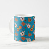 Cookies, Buns: blaues Hintergrundmuster Kaffeetasse (Vorderseite Links)