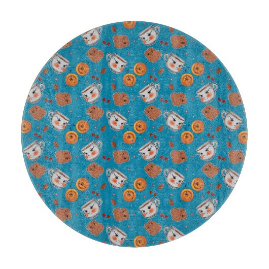 Cookies, Buns: blaues Hintergrundmuster Schneidebrett (Vorderseite)