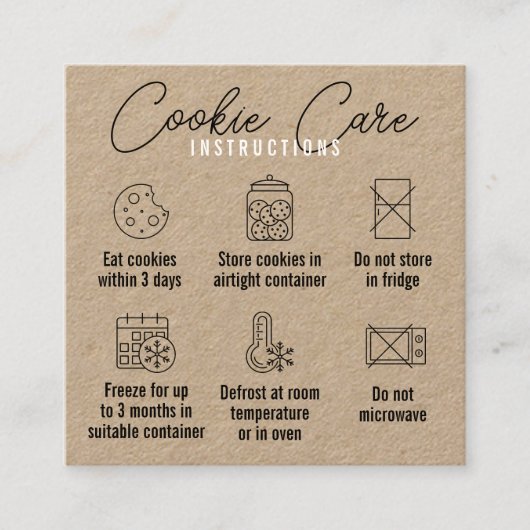 Cookies Care Instructions Kraft Quadratische Visitenkarte (Vorderseite)