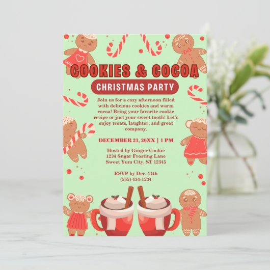Cookies & Coca Weihnachten Grünes Party Einladung (Stehend Vorderseite)