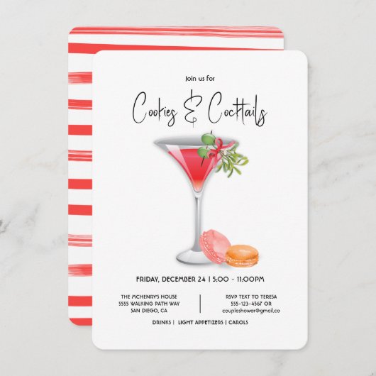 Cookies & Cocktails Weihnachtscocktail Party Einladung (Vorne/Hinten)